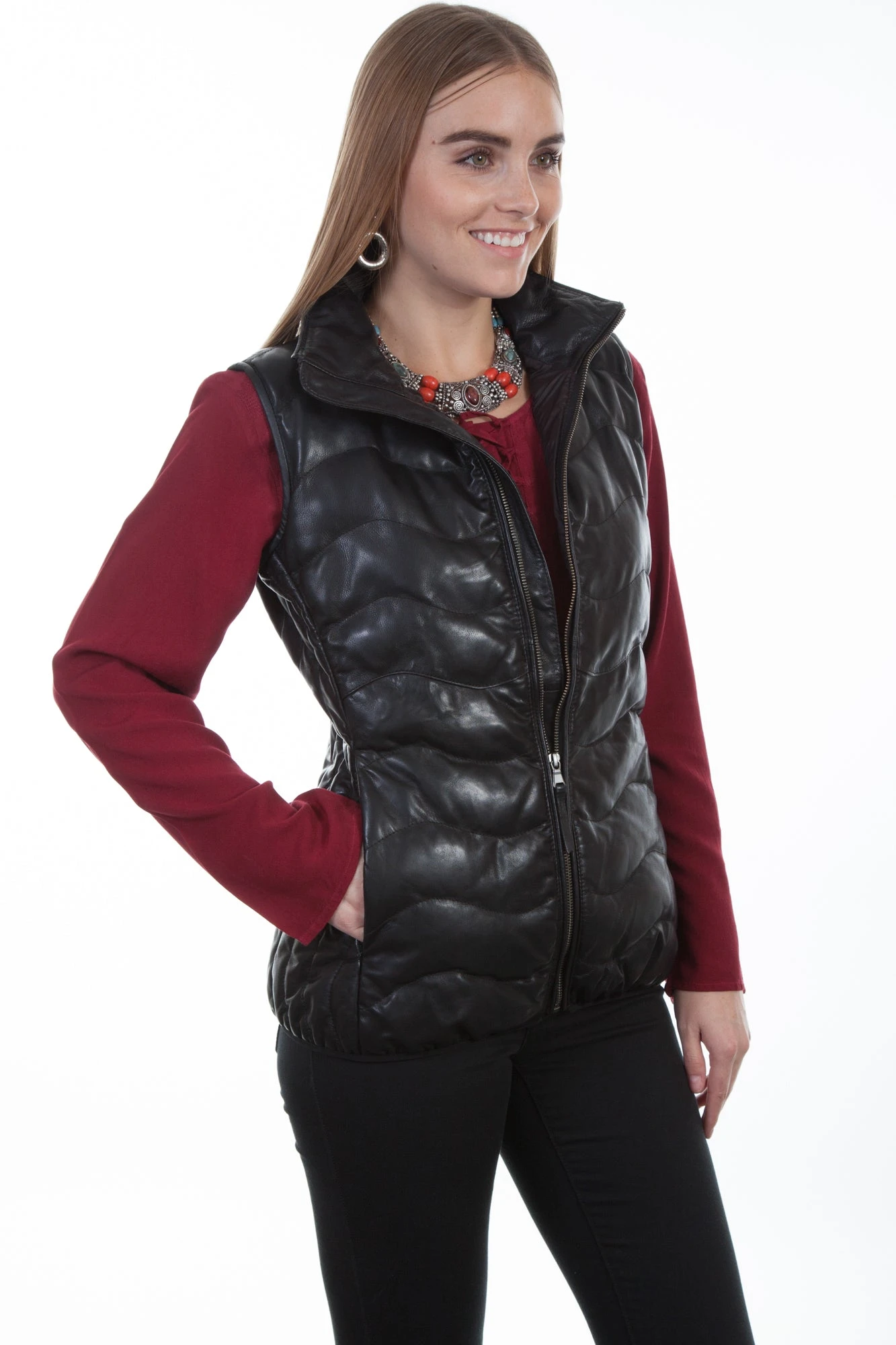 Scully Womens Black Soft Lamb Puffer Vest - Image 2