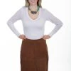 Scully Womens Brown Lamb Suede Fringe Skirt