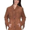 Scully Leather Womens Fringe Yokes Sleeves Suede Jacket Cinnamon