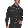 Scully Mens Shirt Western Black Poly Blend Embroidered Music Note Snap L/S