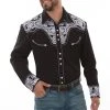 Scully Mens Black/White Poly/Rayon Floral Tooled L/S Shirt