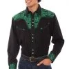 Scully Mens Emerald Poly/Rayon Floral Tooled L/S Shirt