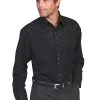 Scully Western Mens Jet Black Polyester L/S Big Tooled Floral Western Shirt