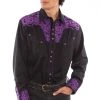 Scully Mens Purple Poly/Rayon Floral Tooled L/S Shirt