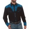 Scully Mens Royal/Black Poly/Rayon Floral Tooled L/S Shirt
