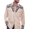 Scully Mens Tan/Black Polyester Tooled Floral L/S Shirt