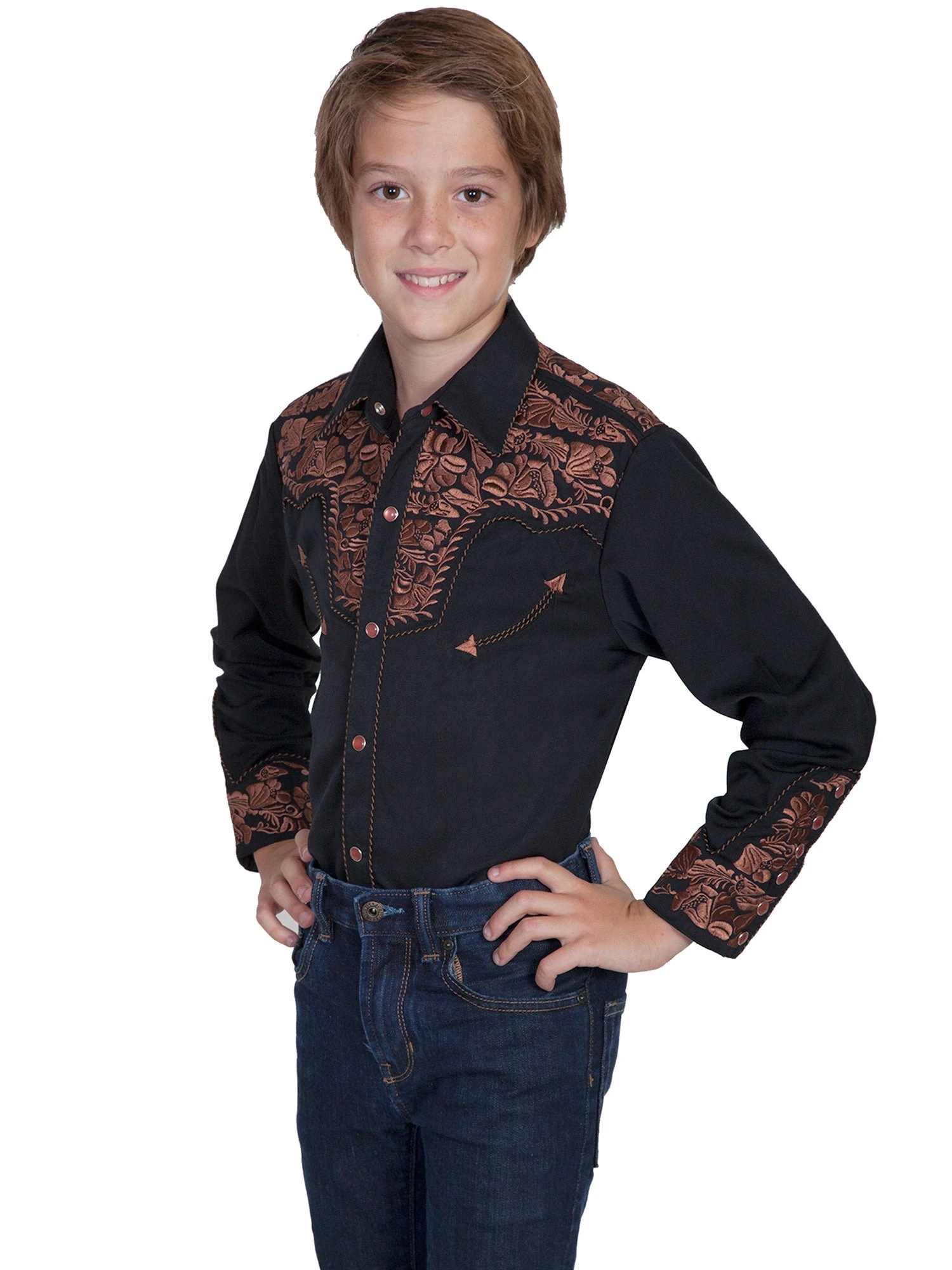 Scully Kids Boys Black Poly/Rayon Tooled Jacket - Image 2