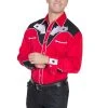 Scully Mens Shirt Western Red Poly Blend Four Ace Embroidery L/S