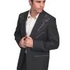 Scully Western Mens Charcoal Polyester Floral Tone Embroidered Blazer
