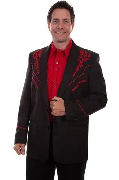 Scully Mens Crimson Polyester Floral Tonal Blazer