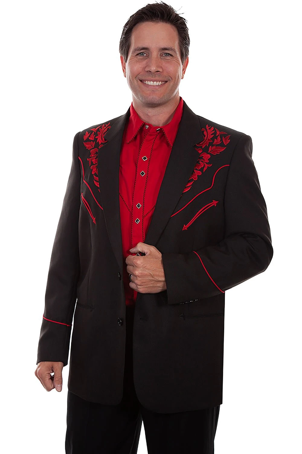 Scully Mens Crimson Polyester Floral Tonal Blazer