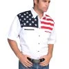 Scully Western Mens White 100% Cotton S/S Big American Flag Western Shirt