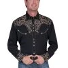 Scully Western Mens Black Polyester L/S Big Scroll Western Shirt