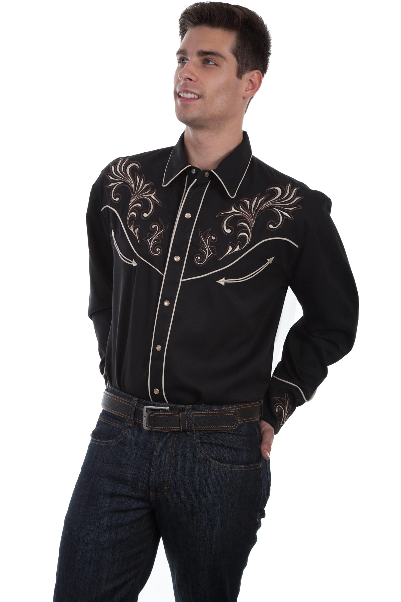 Scully Mens Black Poly/Rayon Scroll L/S Shirt - Image 4