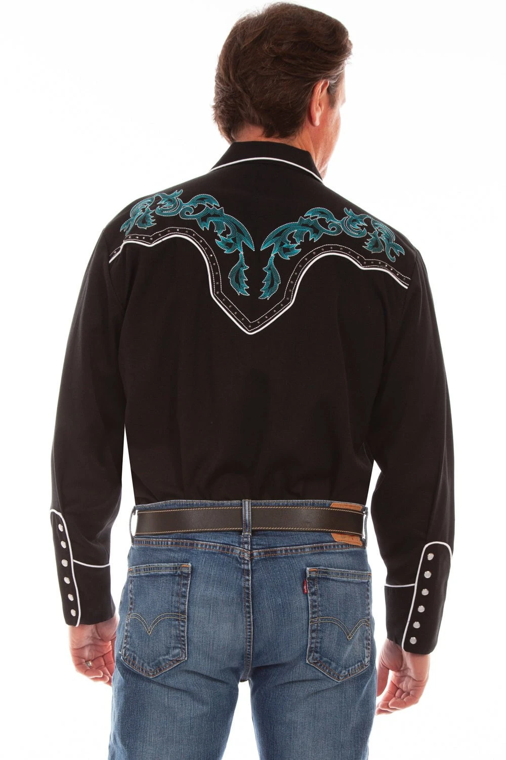 Scully Mens Black Poly/Rayon Boot Stitch L/S Shirt - Image 2