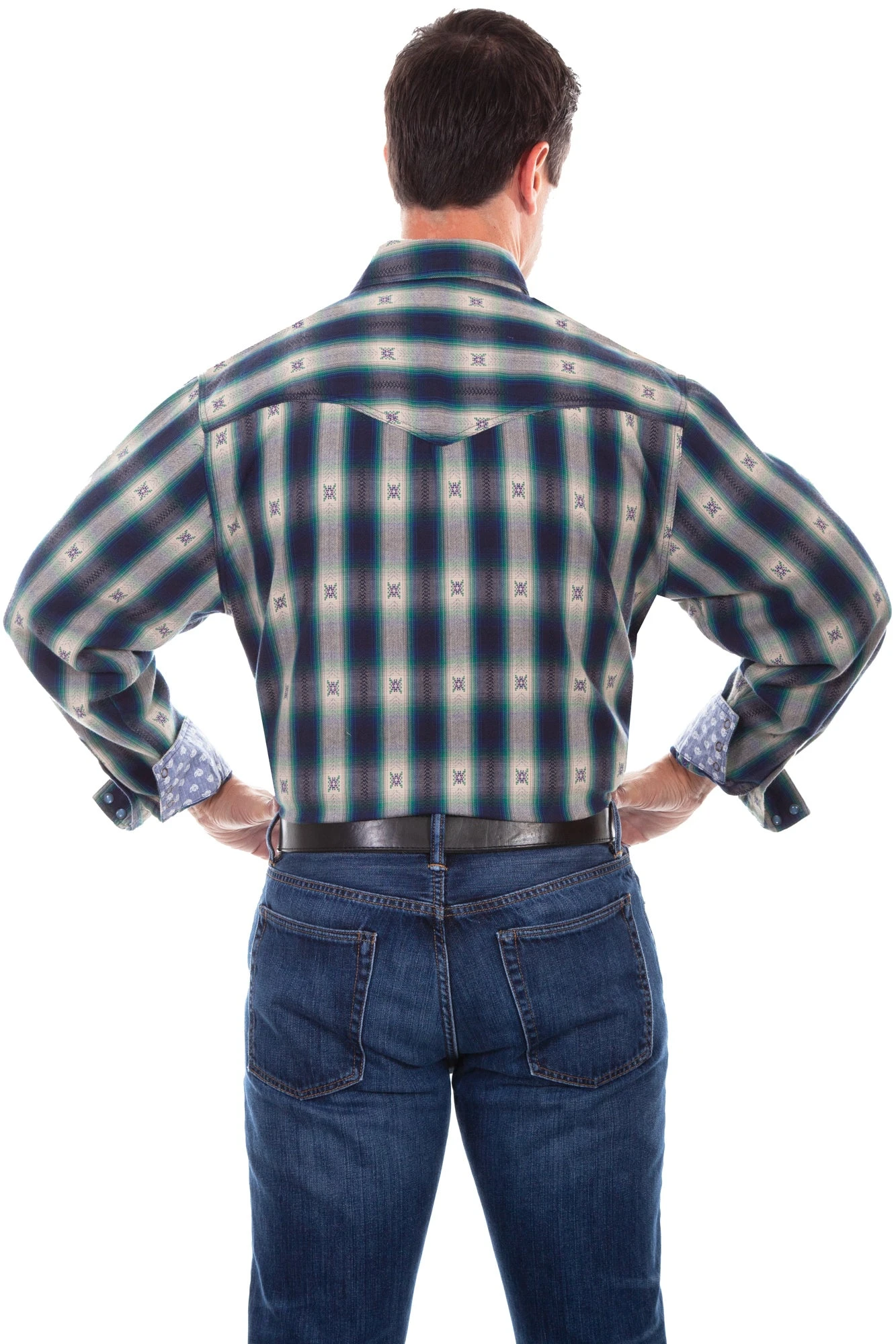 Scully Mens Indigo 100% Cotton Dobby L/S Shirt - Image 2