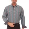 Scully Mens Turquoise 100% Cotton Signature Stripe L/S Shirt