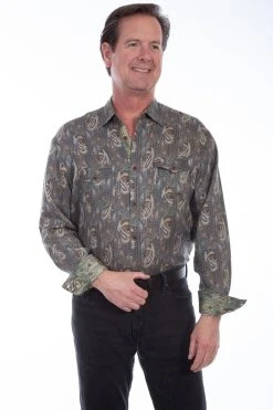 Scully Mens Navy 100% Tencel Paisley L/S Shirt