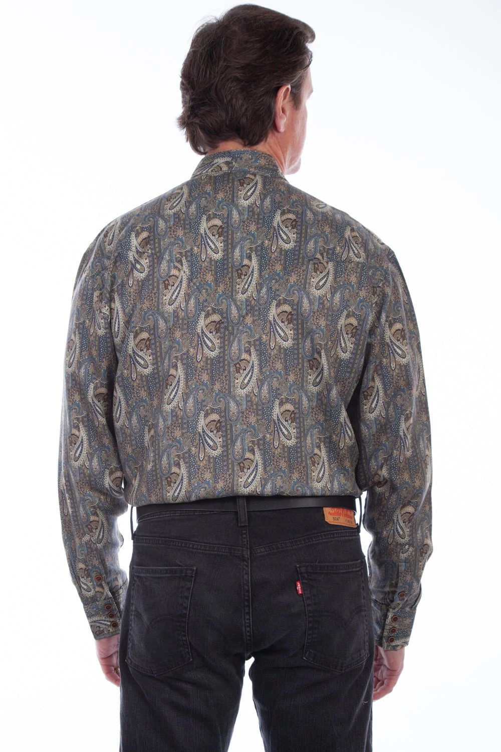 Scully Mens Navy 100% Tencel Paisley L/S Shirt - Image 2