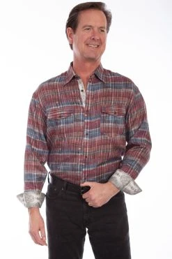 Scully Mens Brick 100% Tencel Stripe L/S Shirt