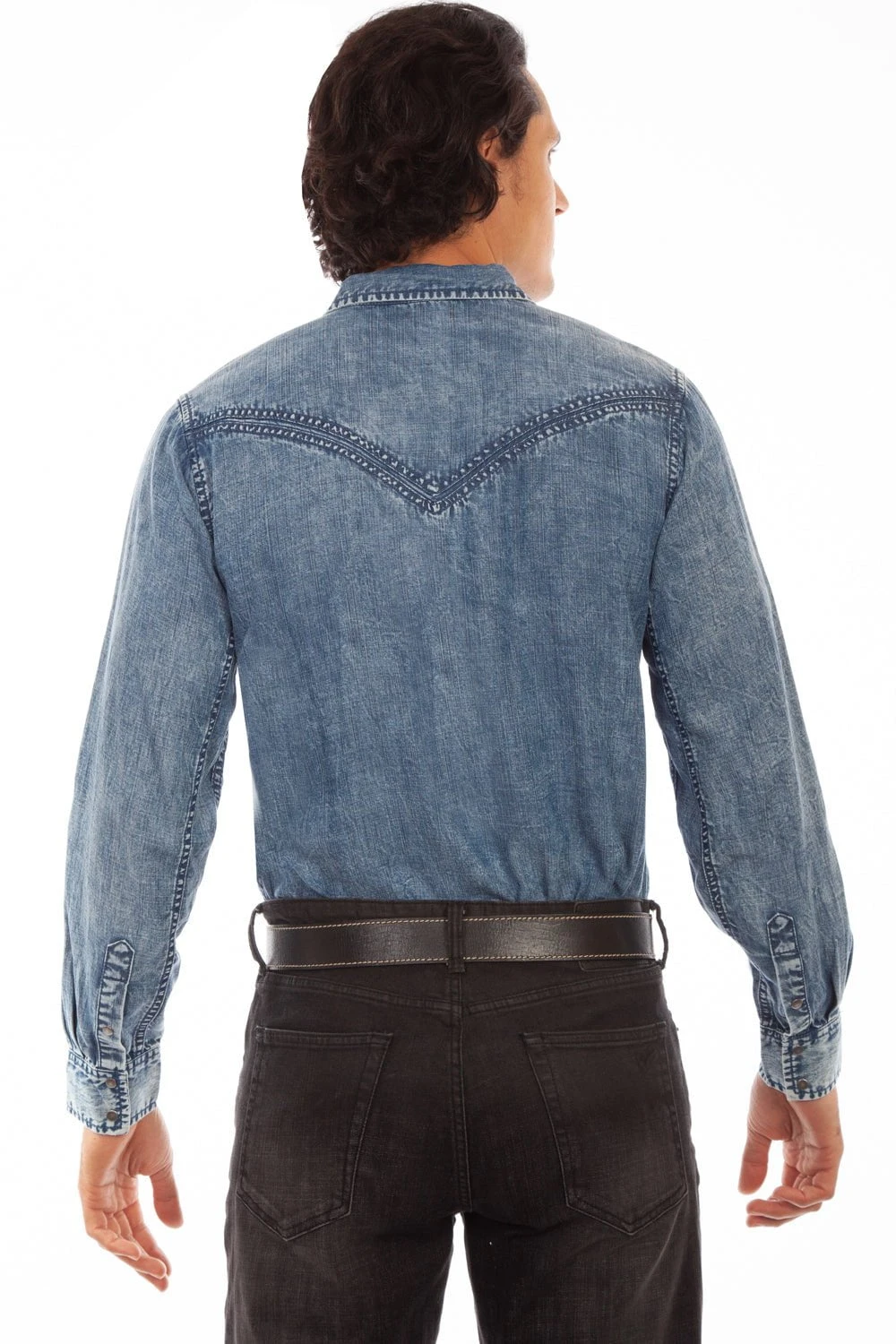 Scully Mens Denim 100% Tencel Western L/S Shirt - Image 2