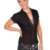 Scully Contemporary Womens Tonal Lace Blouse Black 100% Cotton Cap Sleeve