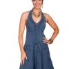 Scully Cantina Collection Halter Dress Dark Blue 100% Cotton Soutache