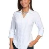 Scully Cantina Collection Blouse White 100% Cotton Floral 3/4 Sleeve