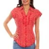 Scully Womens Brick 100% Cotton Cap Sleeve S/S Blouse