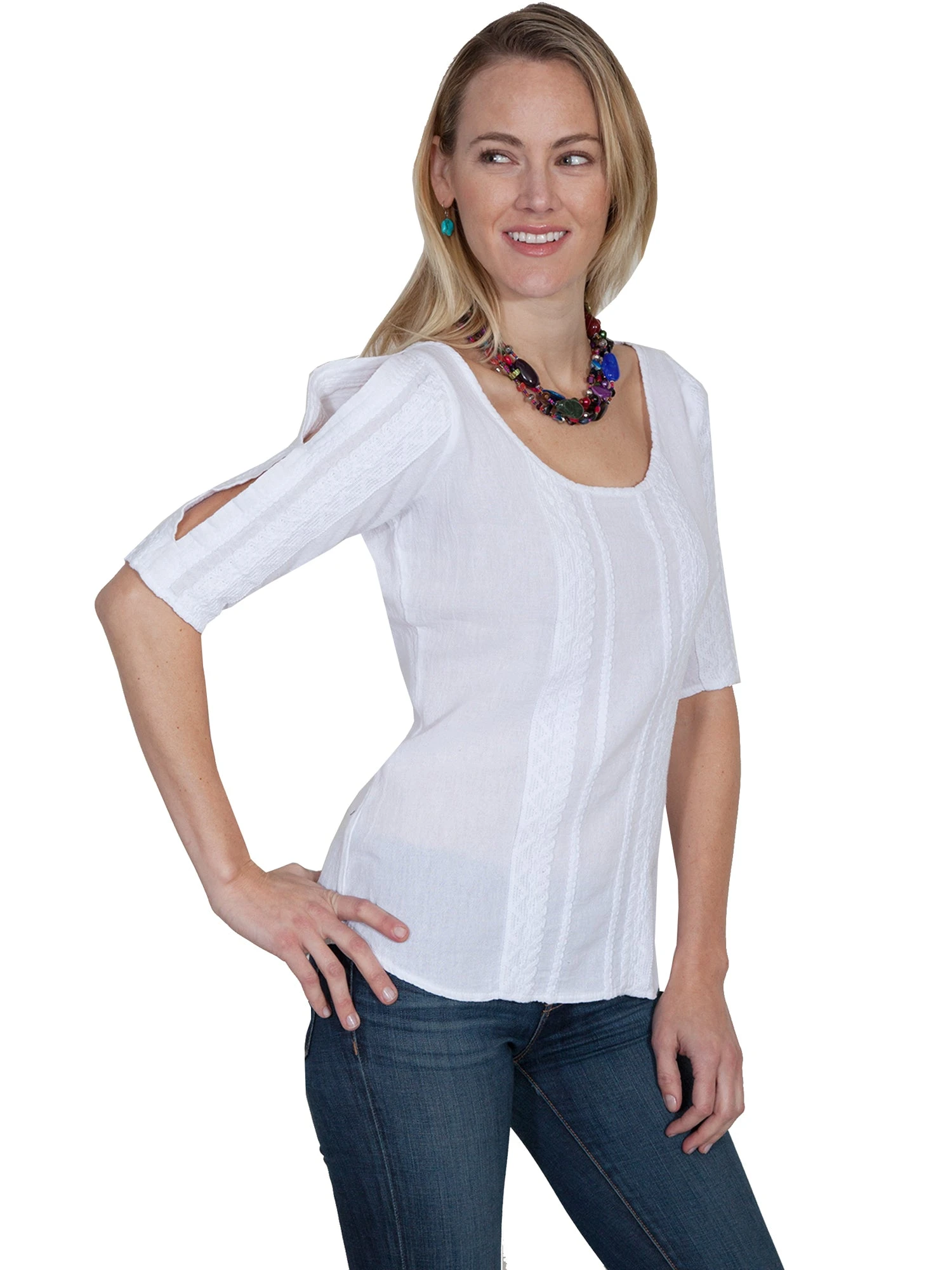 Scully Womens White 100% Cotton Cold Shoulder S/S Blouse - Image 2