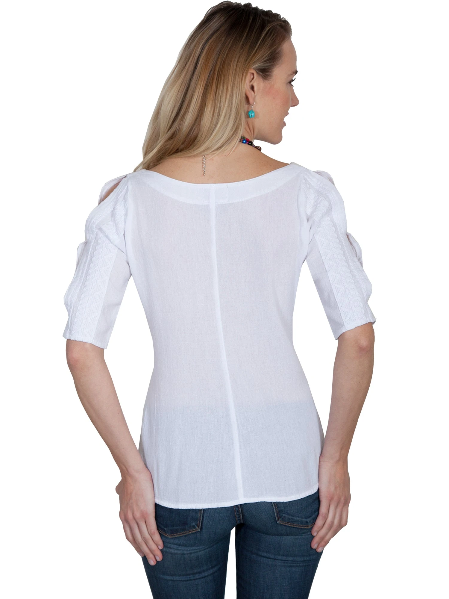 Scully Womens White 100% Cotton Cold Shoulder S/S Blouse - Image 3