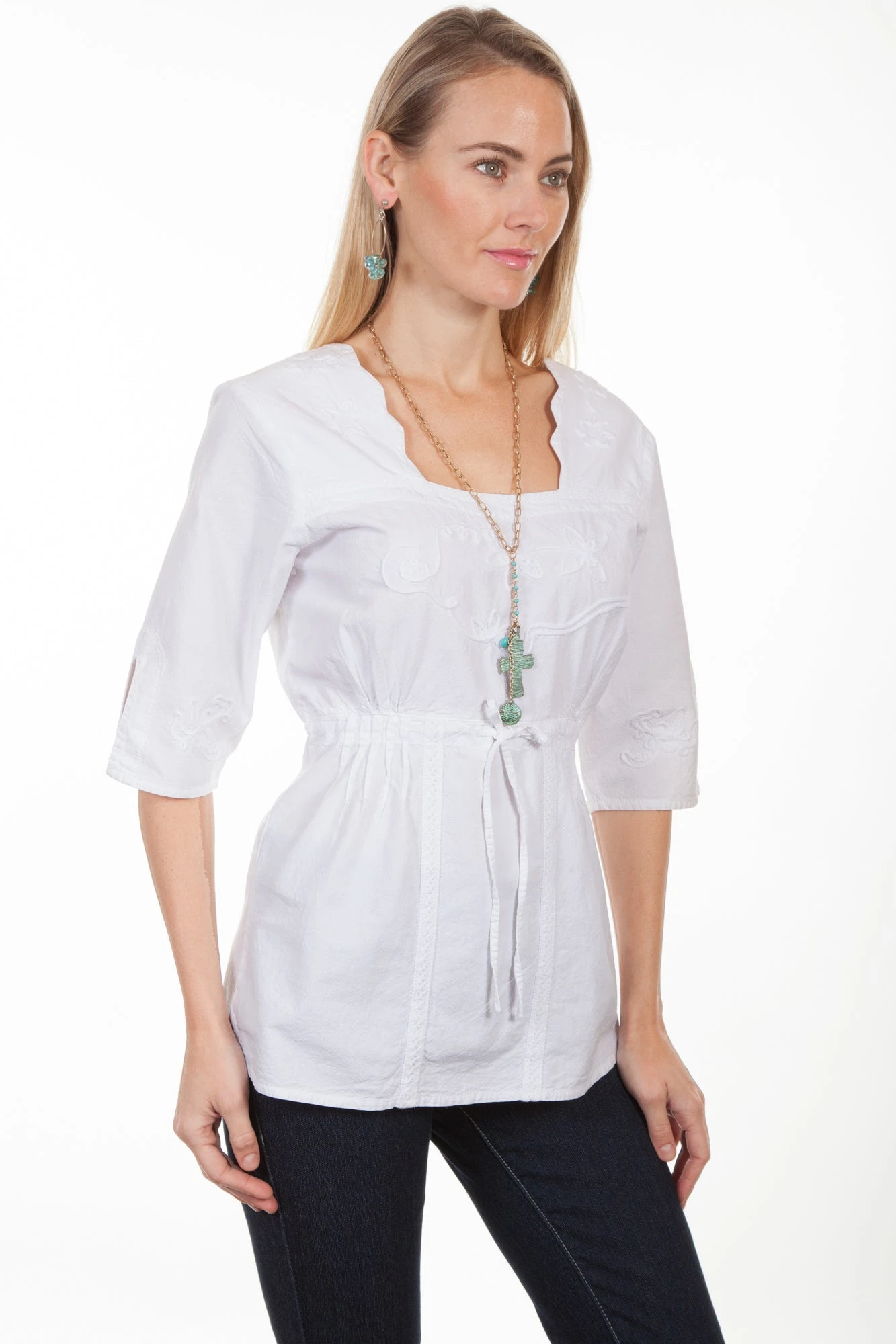 Scully Womens White Silk Blend Lace S/S Blouse - Image 2