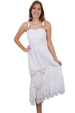 Scully Womens White 100% Cotton Front Pocket S/L Dress