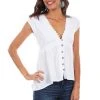 Scully Womens White 100% Cotton Hi/Lo S/S Blouse