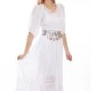 Scully Womens White Rayon Maxi Lace S/L Dress