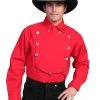 Scully Rangewear Mens Red 100% Cotton L/S Big Concho Western Bib Shirt