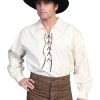 Scully RangeWear Mens Natural 100% Cotton Laced Placket L/S Western Shirt