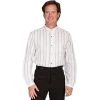 Scully Men's RangeWear Striped Shirt W/Mandarin Collar - White