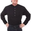 Scully Mens Black 100% Cotton Ribbed L/S Shirt