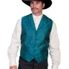 Scully Rangewear Mens Teal Polyester Paisley Old West Vest