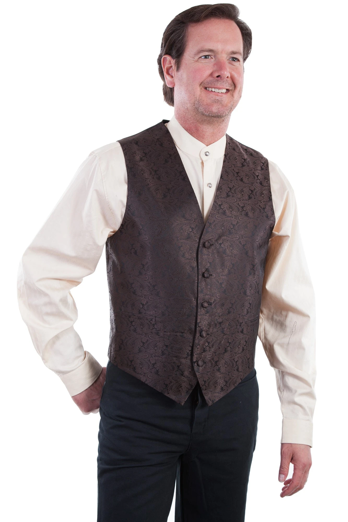 Scully Mens Brown Polyester Paisley No Lapel Vest - Image 3