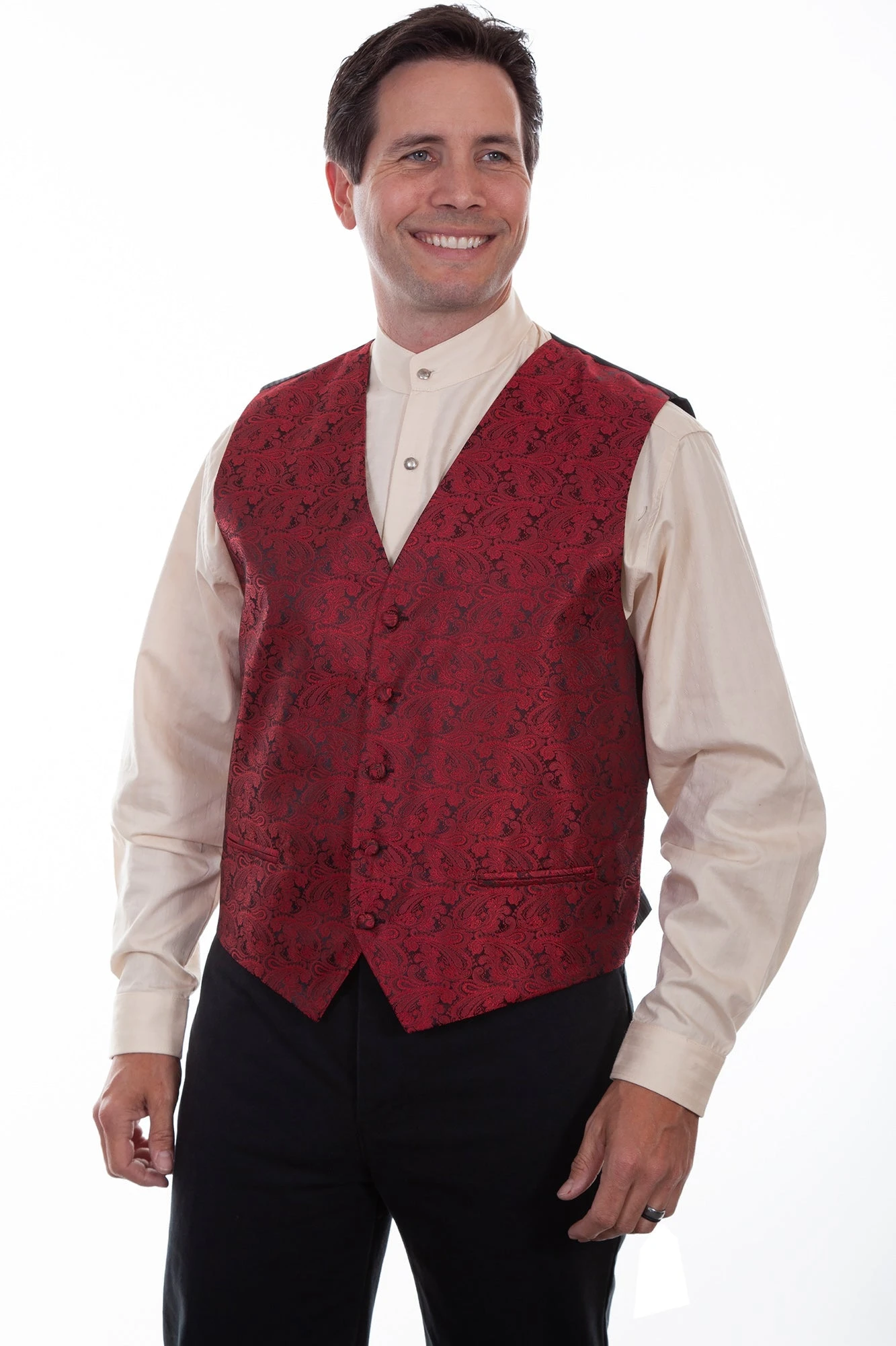 Scully Mens Red Polyester No Lapel Paisley Vest