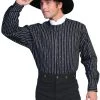 Scully RangeWear Mens Black 100% Cotton Tombstone Striped L/S Western Shirt