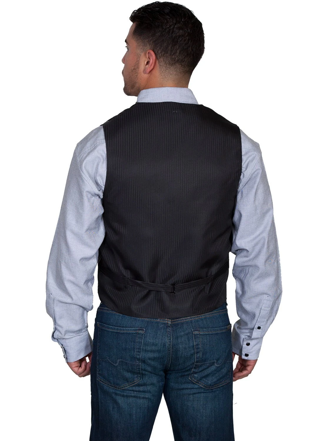 Scully Mens Black Polyester White Pinstripe Vest - Image 2