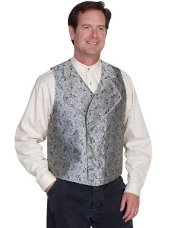 Scully Rangewear Mens Grey Polyester Paisley Scroll Double Breasted Vest