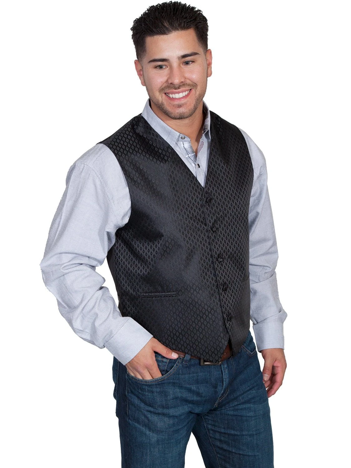 Scully Mens Black Polyester Diamond Dot Vest - Image 3