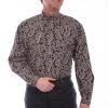 Scully Mens Brown 100% Cotton Lg Paisley L/S Shirt