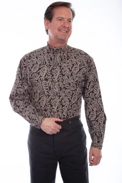Scully Mens Brown 100% Cotton Lg Paisley L/S Shirt