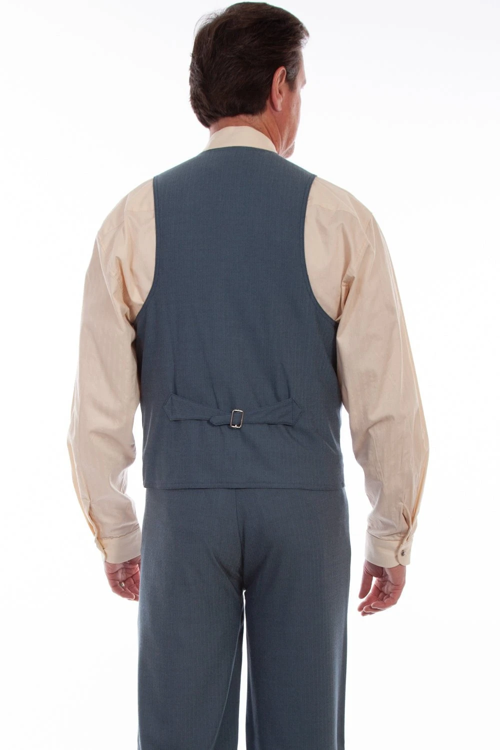 Scully Mens Blue Cotton Blend Herringbone Vest - Image 2