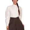 Scully RangeWear Womens Ivory 100% Cotton Pleated Pullover L/S Work Blouse